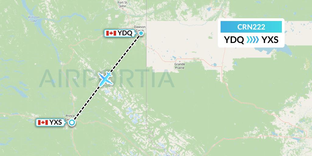 CRN222 Aerocaribbean Flight Map: Dawson Creek to Prince George