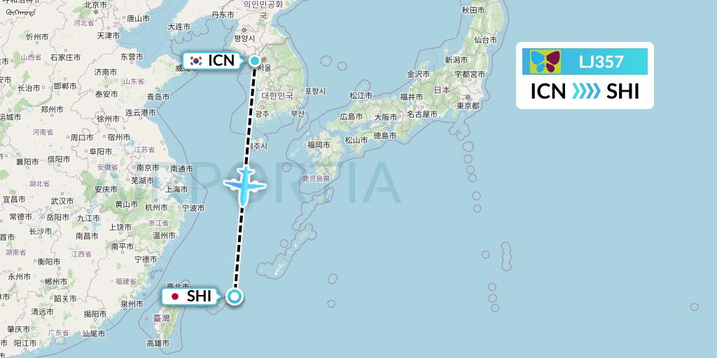 LJ357 Jin Air Flight Map: Seoul to Japan