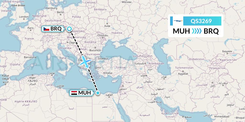 QS3269 Smartwings Flight Map: Mersa Matruh to Brno
