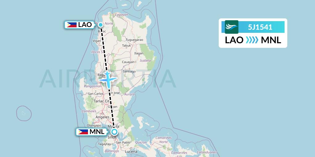 5J1541 CEBU Pacific Air Flight Map: Laoag City to Manila