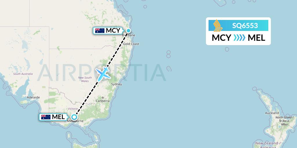SQ6553 Singapore Airlines Flight Map: Sunshine Coast to Melbourne