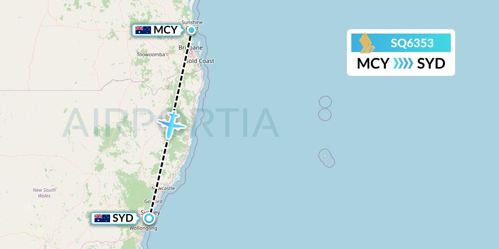 SQ6353 Singapore Airlines Flight Map: Sunshine Coast to Sydney