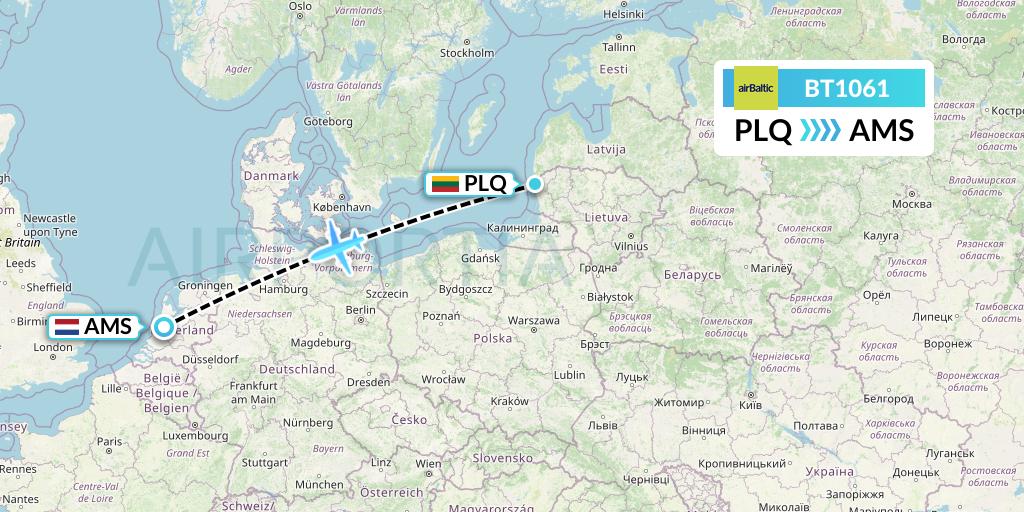 BT1061 Air Baltic Flight Map: Palanga to Amsterdam