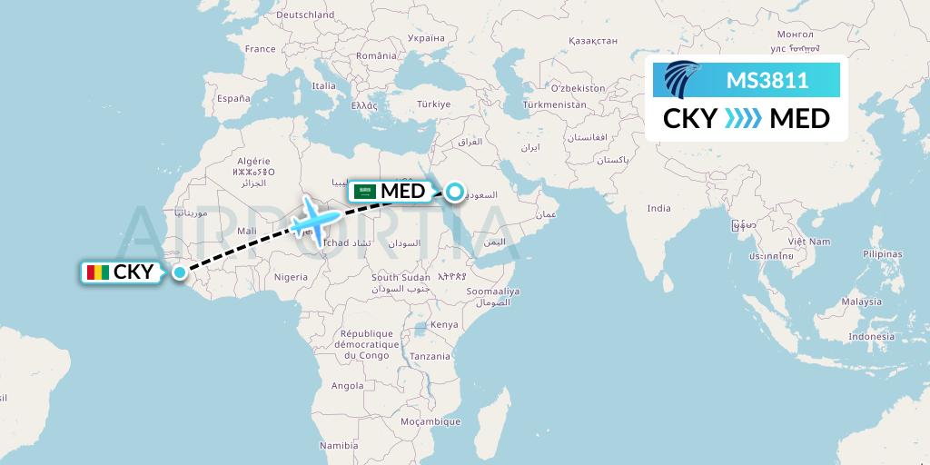MS3811 EgyptAir Flight Map: Conakry to Medina