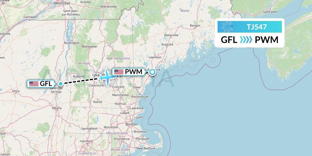 TJ547 Tradewind Aviation Flight Map: Glens Falls to Portland