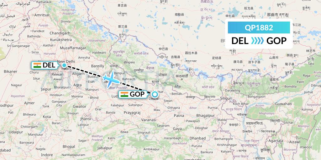 QP1882 Akasa Air Flight Map: Delhi to Gorakhpur