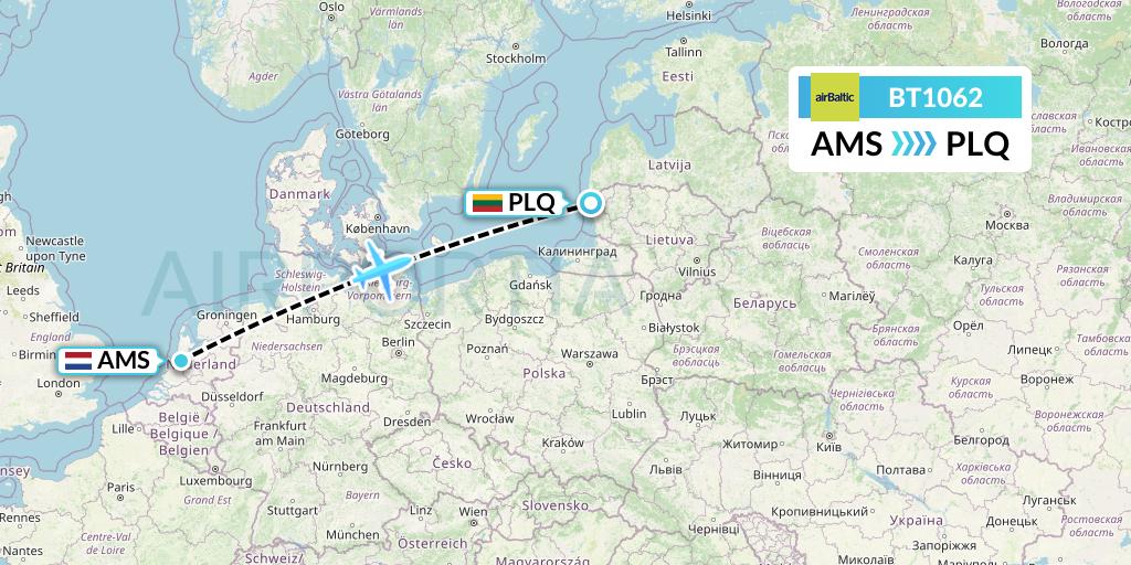 BT1062 Air Baltic Flight Map: Amsterdam to Palanga