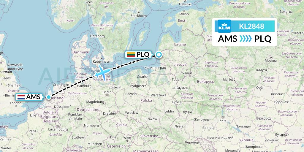 KL2848 KLM Flight Map: Amsterdam to Palanga