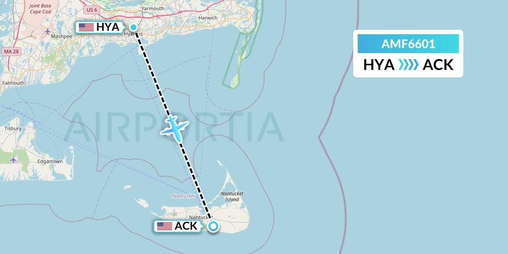 AMF6601 Ameriflight Flight Map: Hyannis to Nantucket