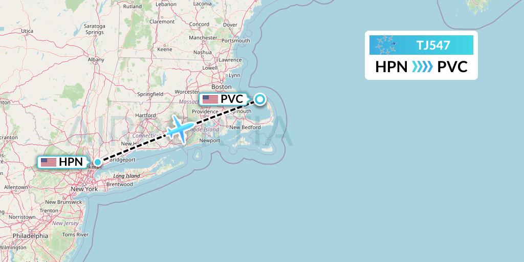 TJ547 Tradewind Aviation Flight Map: White Plains to Provincetown