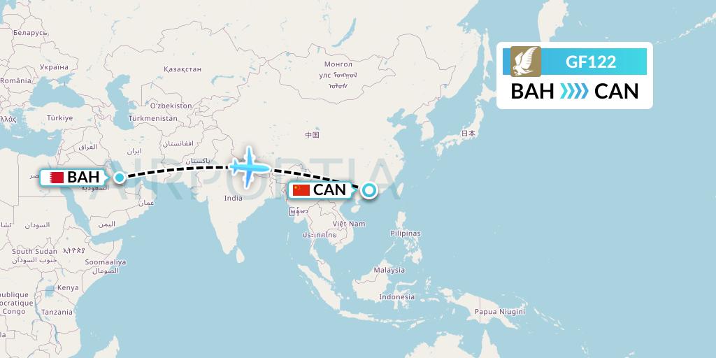 GF122 Gulf Air Flight Map: Bahrain to Guangzhou