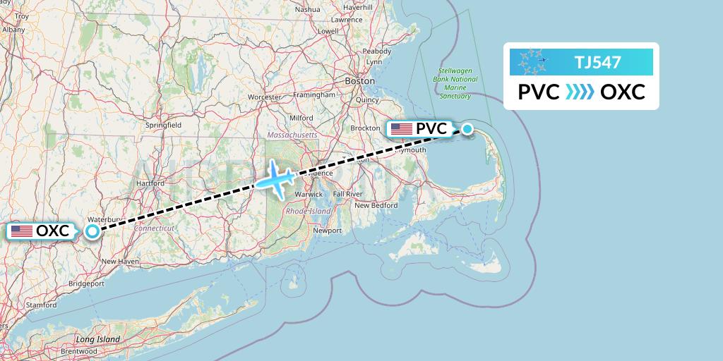 TJ547 Tradewind Aviation Flight Map: Provincetown to Oxford
