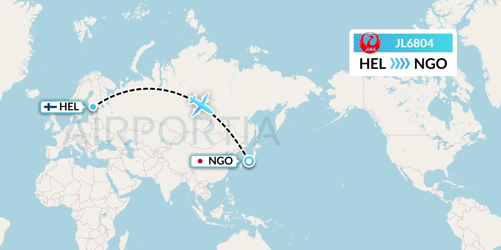 JL6804 Japan Airlines Flight Map: Helsinki to Nagoya