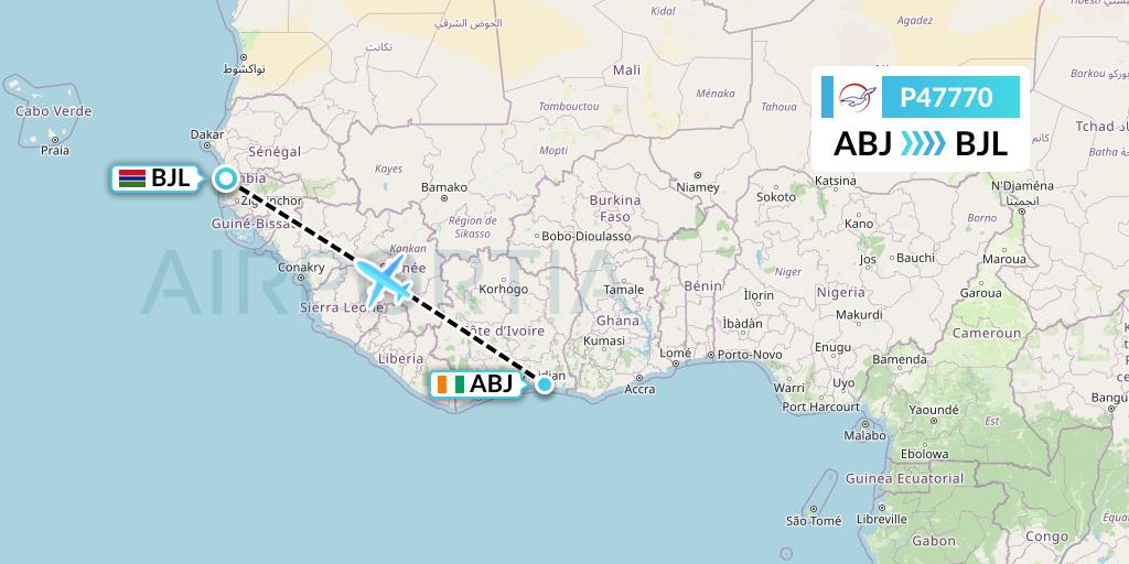 P47770 Air Peace Flight Map: Abidjan to Banjul