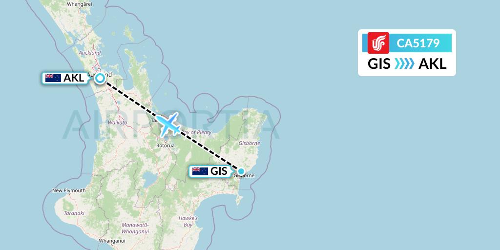 CA5179 Air China Flight Map: Gisborne to Auckland