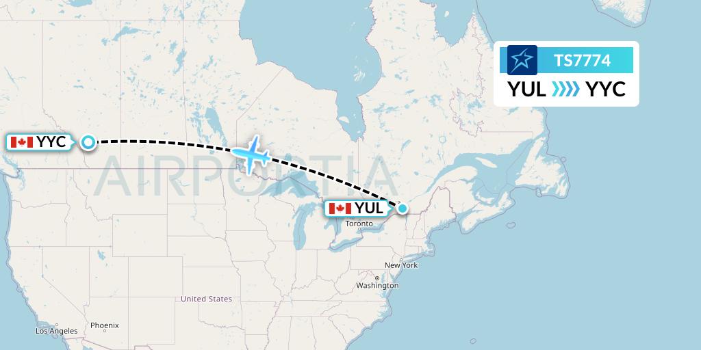 TS7774 Air Transat Flight Map: Montreal to Calgary