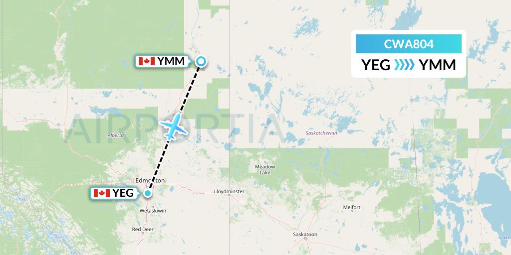 CWA804 Can West Corporate Air Charters Ltd. Flight Map: Edmonton to Fort McMurray