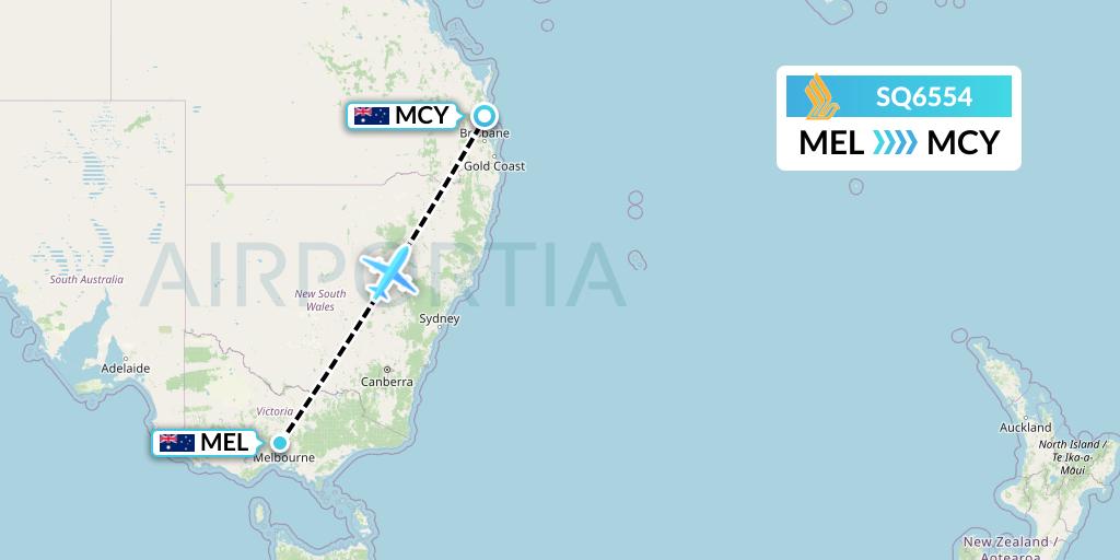 SQ6554 Singapore Airlines Flight Map: Melbourne to Sunshine Coast