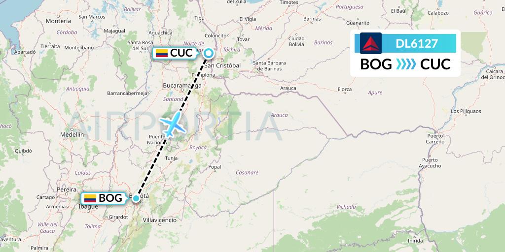 DL6127 Delta Air Lines Flight Map: Bogota to Cucuta