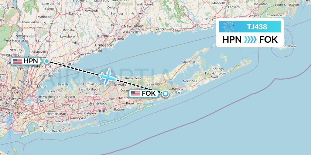 TJ438 Tradewind Aviation Flight Map: White Plains to Westhampton Beach