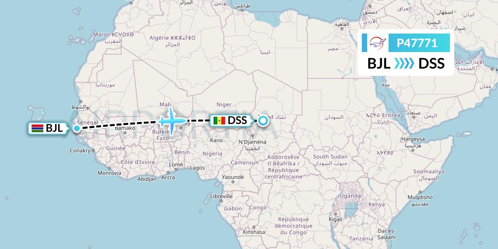 P47771 Air Peace Flight Map: Banjul to Dakar