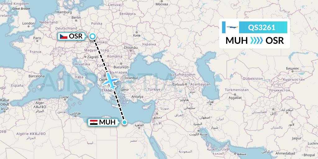 QS3261 Smartwings Flight Map: Mersa Matruh to Ostrava