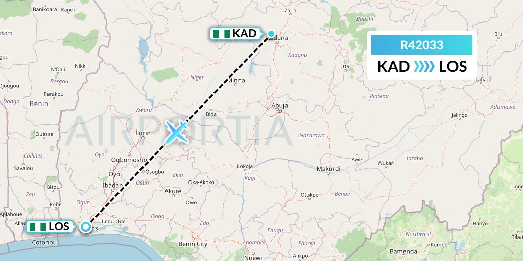 R42033 Rano Air Flight Map: Kaduna to Lagos