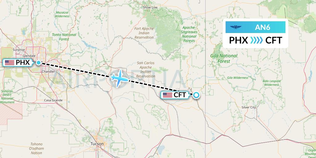 AN6 Advanced Air Flight Map: Phoenix to Clifton