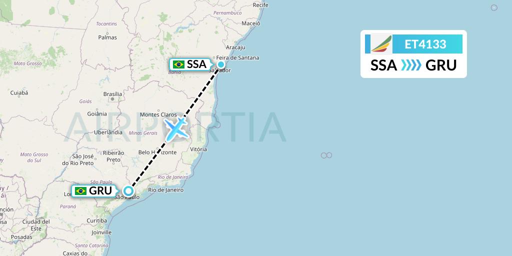 ET4133 Ethiopian Airlines Flight Map: Salvador to Sao Paulo