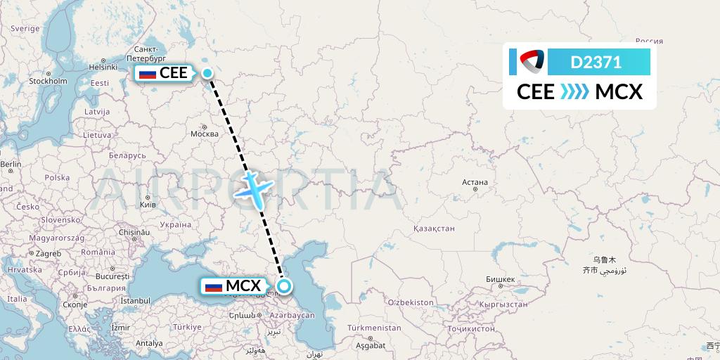 D2371 Severstal Aircompany Flight Map: Cherepovets to Makhachkala