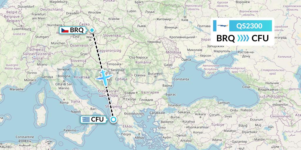 QS2300 Smartwings Flight Map: Brno to Corfu