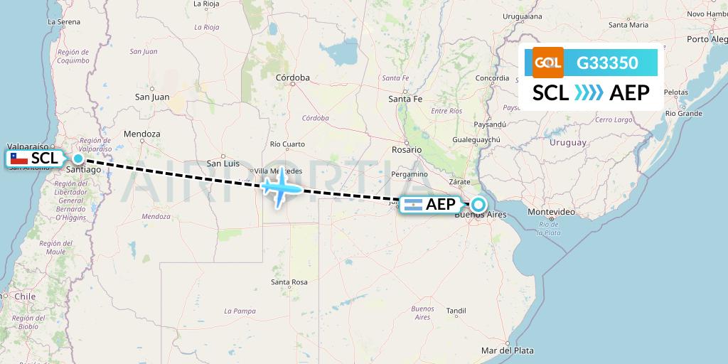 G33350 GOL Transportes Aeros Flight Map: Santiago to Buenos Aires