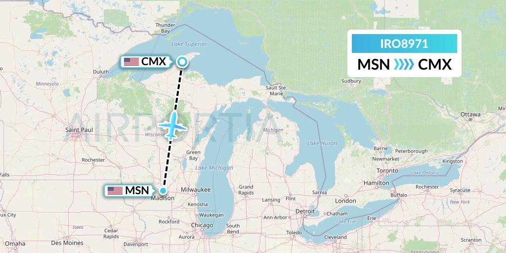 IRO8971 CSA Air Flight Map: Madison to Hancock