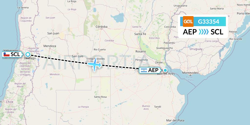 G33354 GOL Transportes Aeros Flight Map: Buenos Aires to Santiago