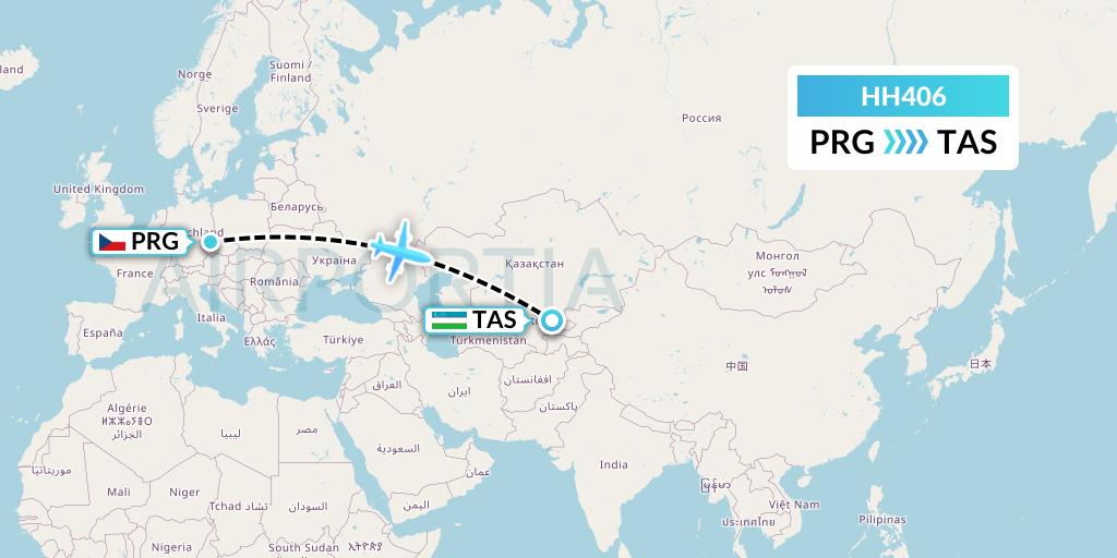 HH406 Qanot Sharq Flight Map: Prague to Tashkent