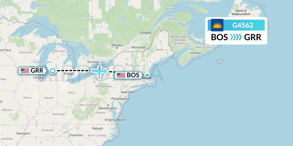 G4562 Allegiant Air Flight Map: Boston to Grand Rapids