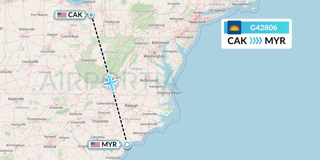 G42806 Allegiant Air Flight Map: Akron to Myrtle Beach