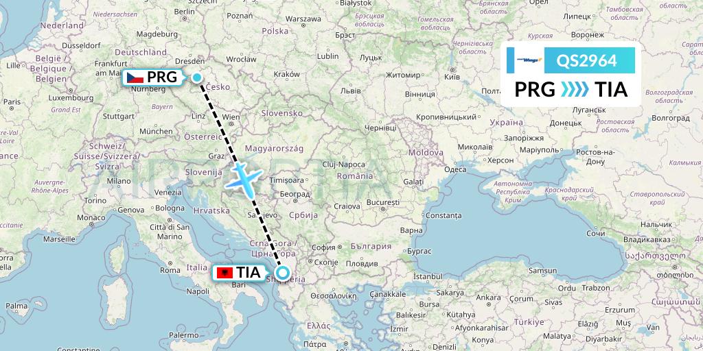QS2964 Smartwings Flight Map: Prague to Tirana