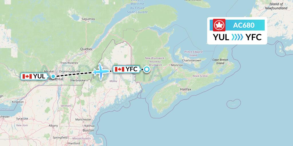 AC680 Air Canada Flight Map: Montreal to Fredericton