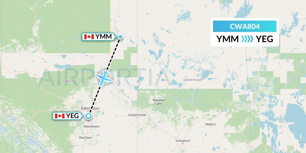 CWA804 Can West Corporate Air Charters Ltd. Flight Map: Fort McMurray to Edmonton