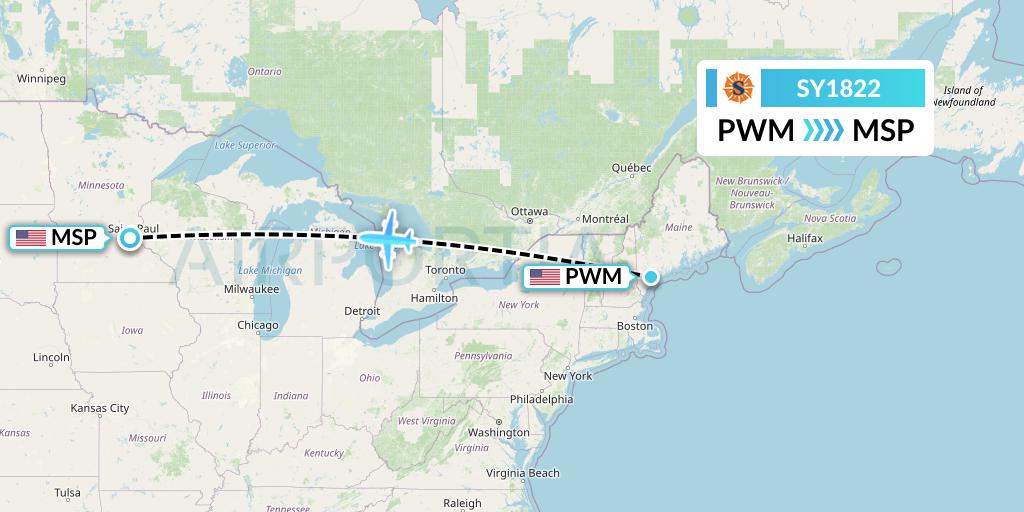 SY1822 Sun Country Airlines Flight Map: Portland to Minneapolis