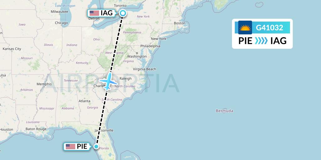 G41032 Allegiant Air Flight Map: St. Petersburg to Niagara Falls