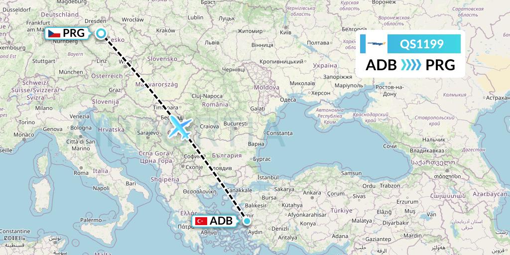 QS1199 Smartwings Flight Map: Izmir to Prague