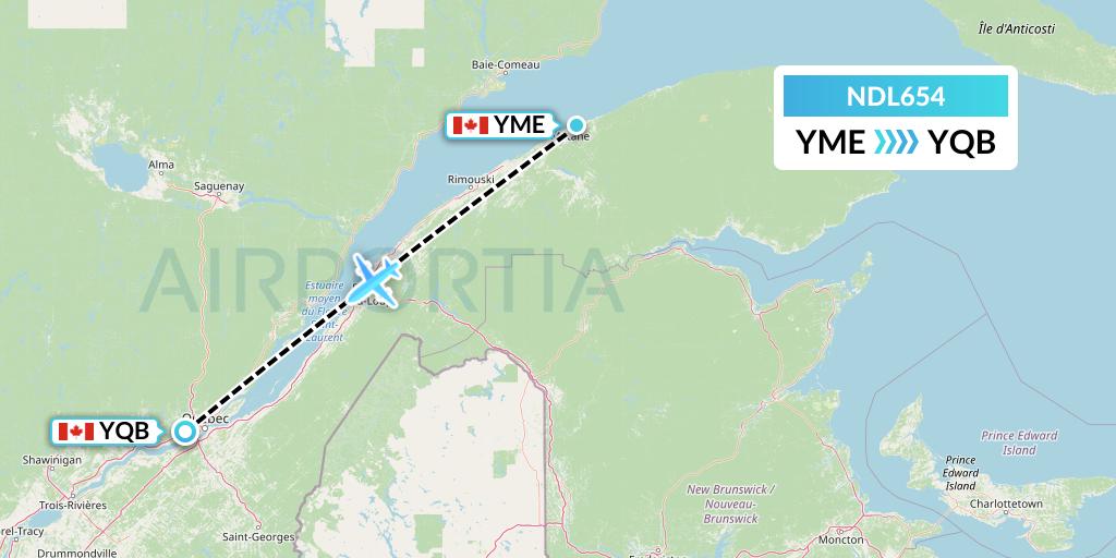 NDL654 Chrono Aviation Flight Map: Matane to Quebec