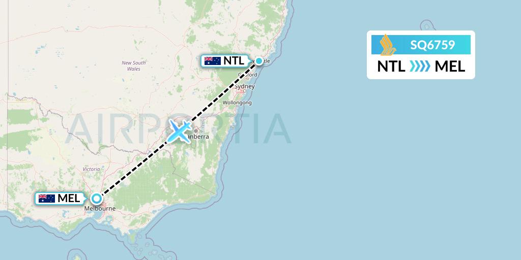 SQ6759 Singapore Airlines Flight Map: Newcastle to Melbourne