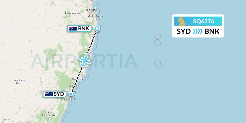 SQ6376 Singapore Airlines Flight Map: Sydney to Ballina