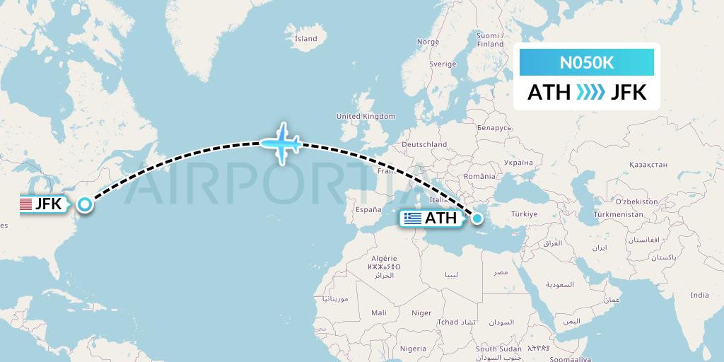 N050K Norse Atlantic Airways Flight Map: Athens to New York