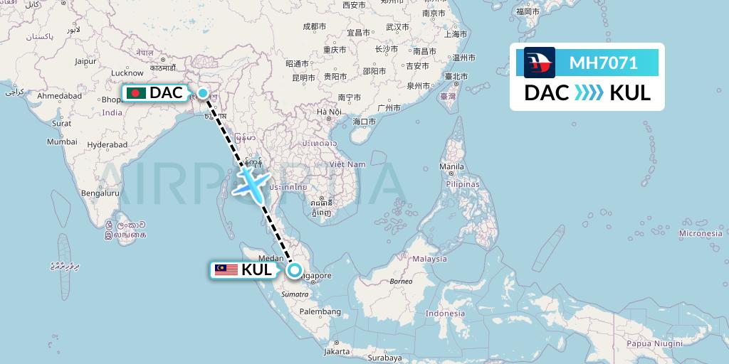 MH7071 Malaysia Airlines Flight Map: Dhaka to Kuala Lumpur