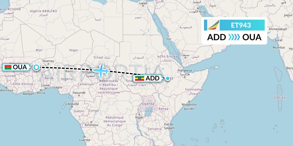 ET943 Ethiopian Airlines Flight Map: Addis Ababa to Ouagadougou