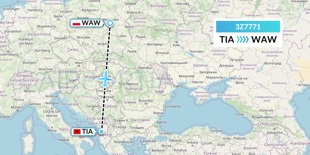 3Z7771 Travel Service Polska Flight Map: Tirana to Warsaw